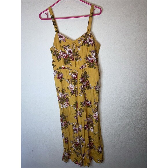 Womens Floral Tank Jumpsuit Romper Wide Leg Pants XL Empire Waist Lagen Cottage - Picture 1 of 13